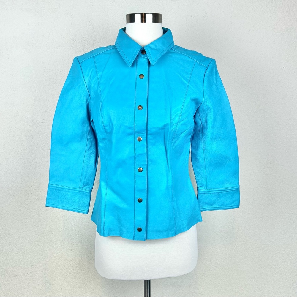 Newport News Leather Snap Button Teal Jacket